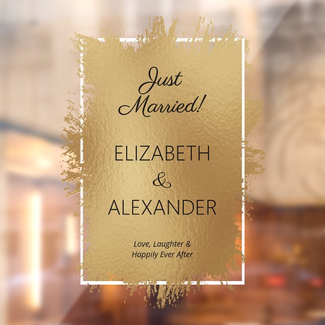 Just Married! Gold Faux Foil  Window Cling (Sheet 2)