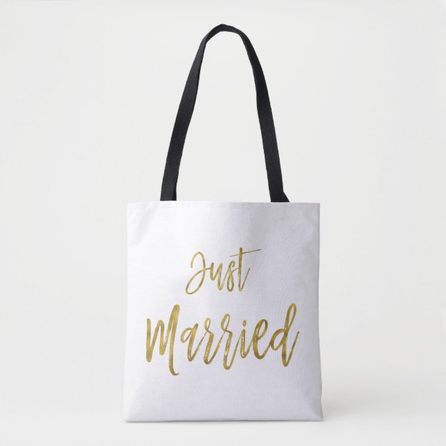 Just Married Gold Foil Bride Beach Bag (Front)