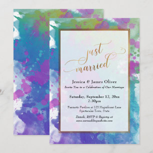 Just Married Gold Script Colourful Artsy Reception Invitation