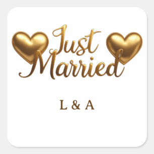 Just Married Gold Script Wedding Celebration Sign  Square Sticker