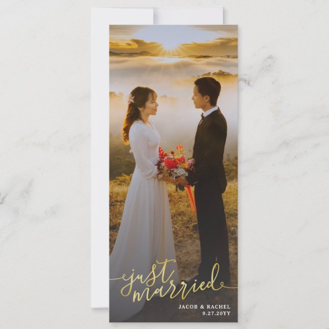 Just Married Gold Type Photo Wedding Announcement (Front)