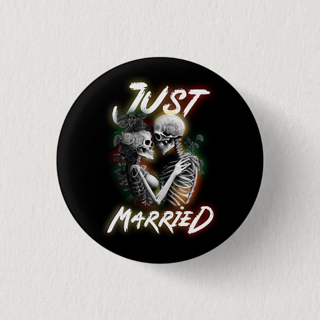 Just Married Halloween Skeleton Bride And Groom We 1 Inch Round Button (Front)