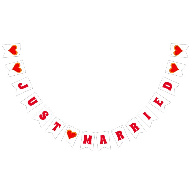 JUST MARRIED - heart love design 1 Bunting Flags (All)