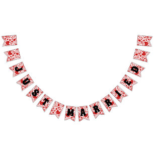 JUST MARRIED - heart love pattern design 2 Bunting Flags