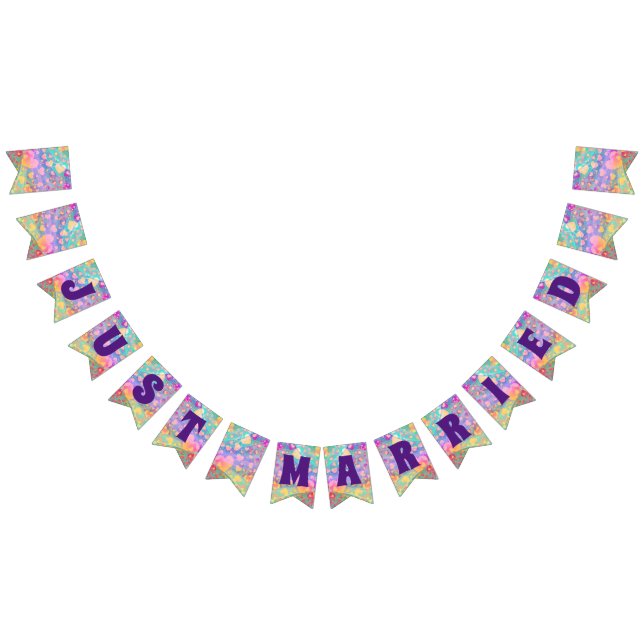 JUST MARRIED - heart love pattern design 3 Bunting Flags (All)