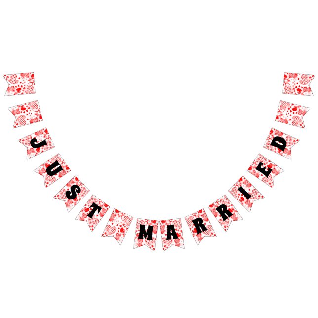 JUST MARRIED - heart love pattern design 4 Bunting Flags (All)