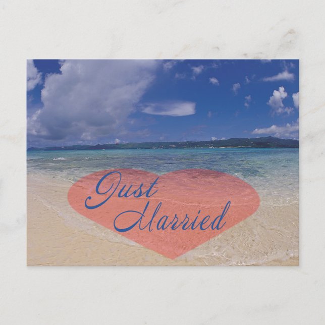 Just Married Heart On The Beach Announcement Postcard (Front)