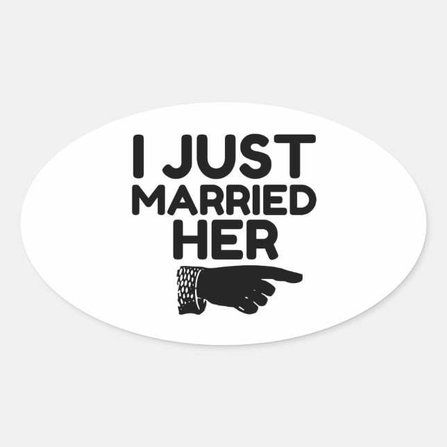 JUST MARRIED HER OVAL STICKER (Front)