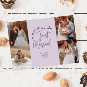 Just Married Holiday Newlywed Photo Purple Card