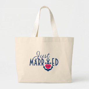 Just Married Honeymoon Cruise Anchor Wedding Large Tote Bag