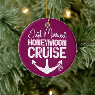 Just Married Honeymoon Cruise Ring Matching Gifts Ceramic Ornament