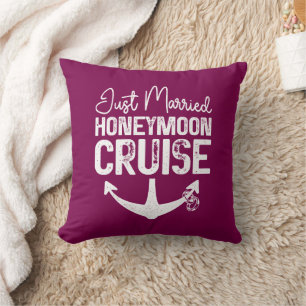 Just Married Honeymoon Cruise Ring Matching Gifts Throw Pillow