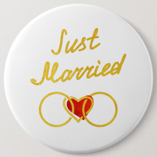 Just Married Honeymoon Pure Gold 6 Inch Round Button