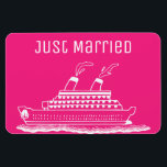 Just Married Honeymoon Wedding Cruise Cabin Door M Magnet<br><div class="desc">Perfect magnet for newlywed or those just married and traveling on a wedding honeymoon cruise. Cruise ship cabin door marker to help find your stateroom. Background  pink color can be changed to match your wedding color(s). Fun wedding gift for the newly married couple.</div>