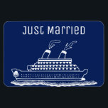 Just Married Honeymoon Wedding Cruise Cabin Door Magnet<br><div class="desc">Perfect magnet for newlywed or those just married and travelling on a wedding honeymoon cruise. Cruise ship cabin door marker to help find your stateroom. Background  blue colour can be changed to match your wedding colour(s). Fun wedding gift for the newly married couple.</div>
