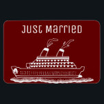 Just Married Honeymoon Wedding Cruise Cabin Door Magnet<br><div class="desc">Perfect magnet for newlywed or those just married and traveling on a wedding honeymoon cruise. Cruise ship cabin door marker to help find your stateroom. Background  red color can be changed to match your wedding color(s). Fun wedding gift for the newly married couple.</div>