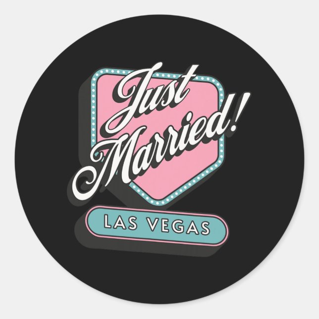 Just Married Las Vegas Wedding Bride Groom  Classic Round Sticker (Front)