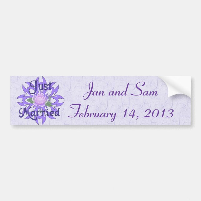 Just Married Lavender Rose Bumper Sticker (Front)