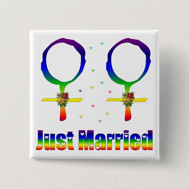 Just Married Lesbians 2 Inch Square Button (Front)