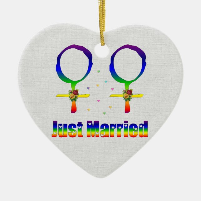 Just Married Lesbians Ceramic Ornament (Front)
