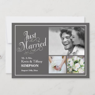 JUST MARRIED Marriage Photo Announcement Grey