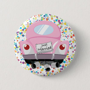just+married,married+car,cartoon+marriage+car,marr 2 inch round button