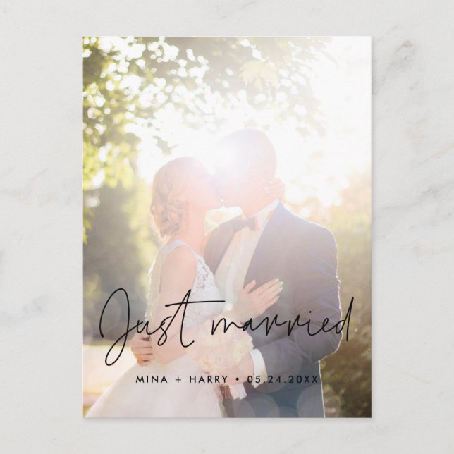 Just married Minimalist announcement photo Postcard (Front)