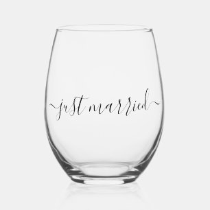 Just Married Minimalist Stemless Wine Glass