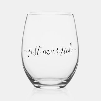 Just Married Minimalist Stemless Wine Glass