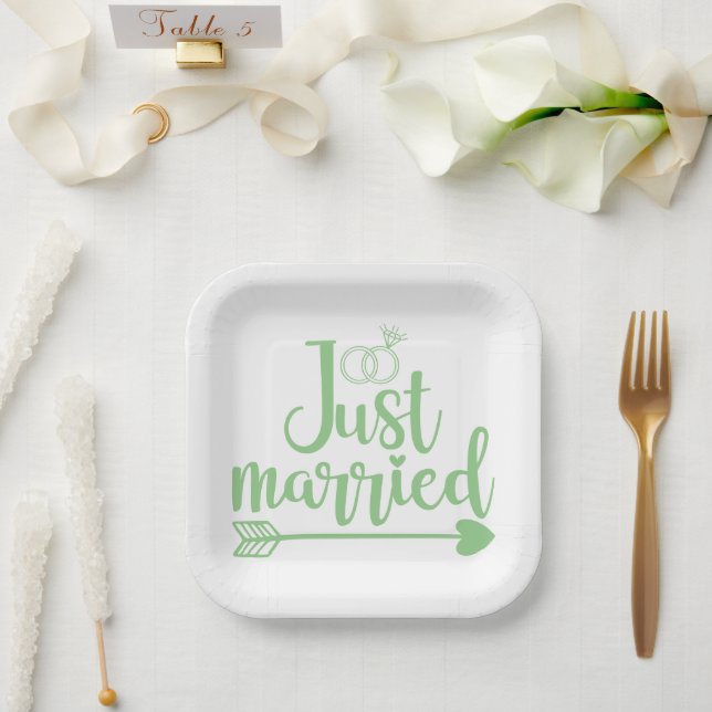 Just Married Mint Green Paper Plate (Wedding)