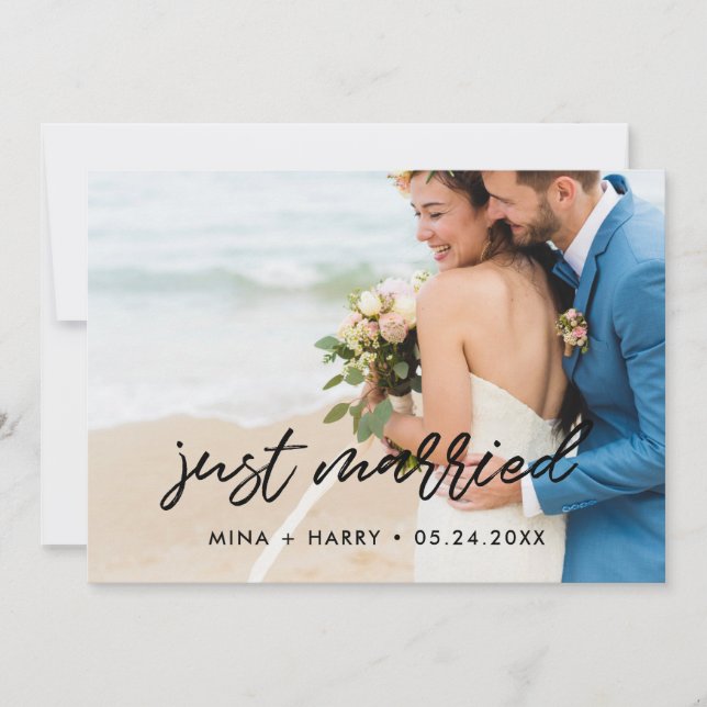 Just married Modern announcement photo card (Front)