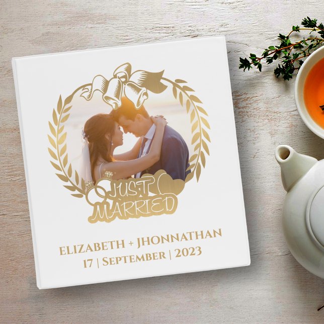 Just Married Modern Gold Weddings Couple Photo Binder (Creator Uploaded)
