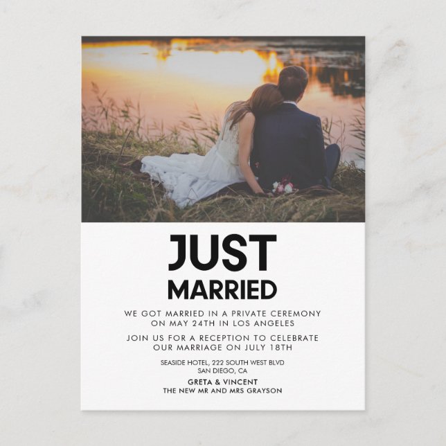 Just married Modern wedding photo announcement Postcard (Front)