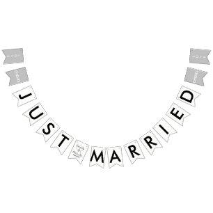 Just Married Monogram Black White Silver Bunting Flags