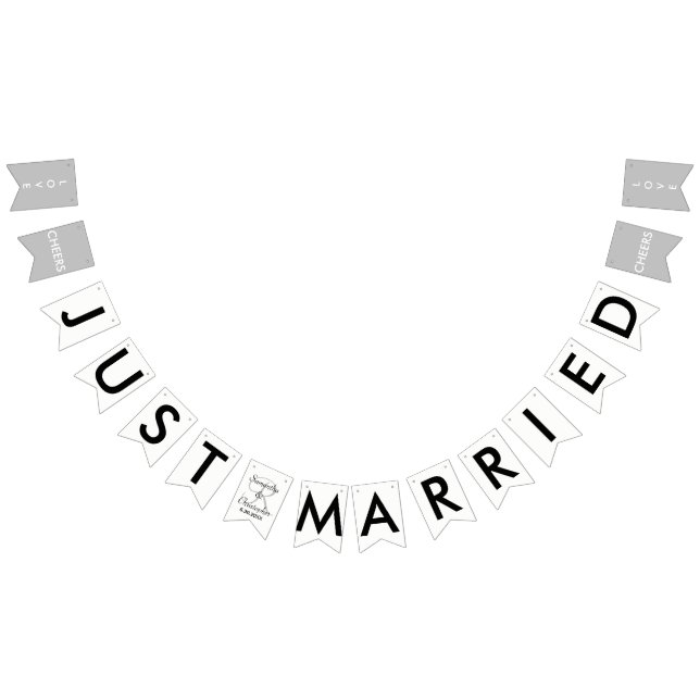 Just Married Monogram Black White Silver Bunting Flags (All)