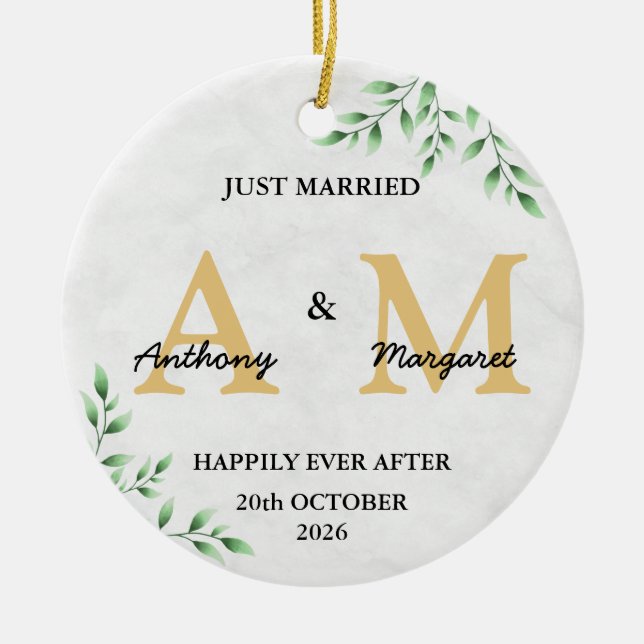 Just Married Monogram Names Mr & Mrs 2022 Ceramic Ornament (Front)