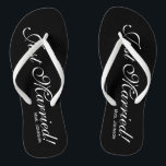 Just Married Mr Mrs flip flops for bride and groom<br><div class="desc">Just Married Mr and Mrs flip flops for bride and groom couple. Personalized name elegant flipflops for newlyweds and their entourage. Make your own personalized wedge sandals for team bride, brides maid, maid of honour, flower girl, mother of the bride, mother of the groom, crew, guests etc. Cute summer slippers...</div>