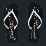 Just Married Mr Mrs flip flops for bride and groom<br><div class="desc">Just Married Mr and Mrs flip flops for bride and groom couple. Personalized name elegant flipflops for newlyweds and their entourage. Make your own personalized wedge sandals for team bride, brides maid, maid of honour, flower girl, mother of the bride, mother of the groom, crew, guests etc. Cute summer slippers...</div>