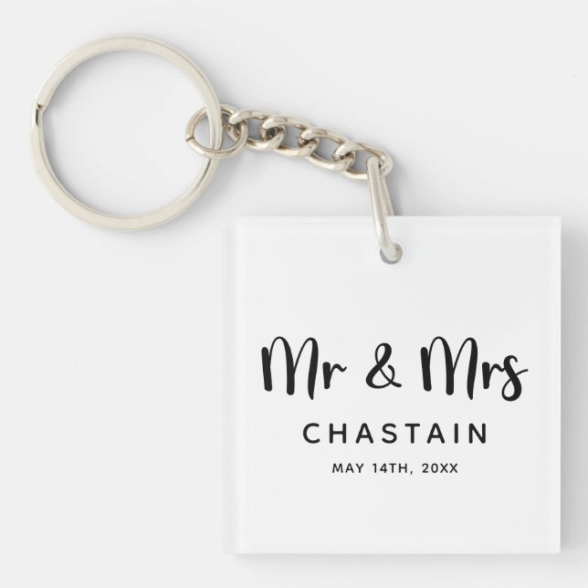 Just Married Mr. & Mrs. | Wedding Monogram  Keychain (Front)