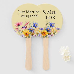 Just Married Mr. & Mrs.   Wedding  Wildflower  Hand Fan