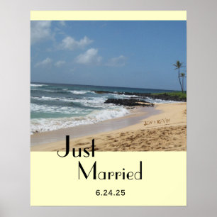 Just Married Names in Sand Poster