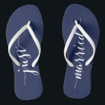 Just Married Navy Blue Wedding Party Flip Flops<br><div class="desc">Just Married simple navy blue wedding party flip flops with slim straps</div>