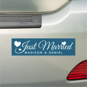Just Married Navy Personalized Newlywed Wedding Car Magnet