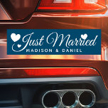 Just Married Navy Personalized Newlywed Wedding Car Magnet<br><div class="desc">Just Married Personalized Name Newlywed Wedding Car Magnet. Personalize this custom design with the names of the bride and groom or with your own text.</div>