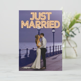 Just Married Neon Lights Wedding Photo Announcemen Announcement