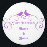 Just Married Newlyweds Thunder_Cove Ceramic Knob<br><div class="desc">Just Married Newlywed Lovebirds   to customize,  personalize by changing to your name</div>