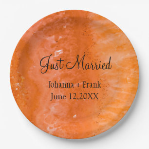 Just Married Orange Agate Paper Plate