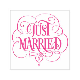 JUST MARRIED Ornate Calligraphy Flourished Heart Self-inking Stamp