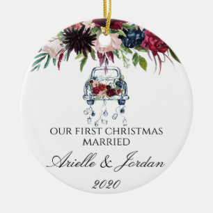 Just Married Our First Christmas Ceramic Ornament