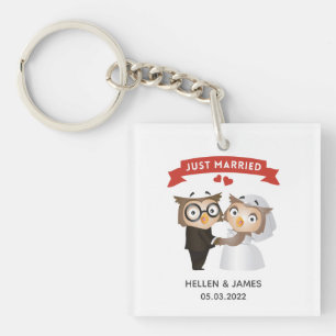 Just Married Owl Wedding Keychain
